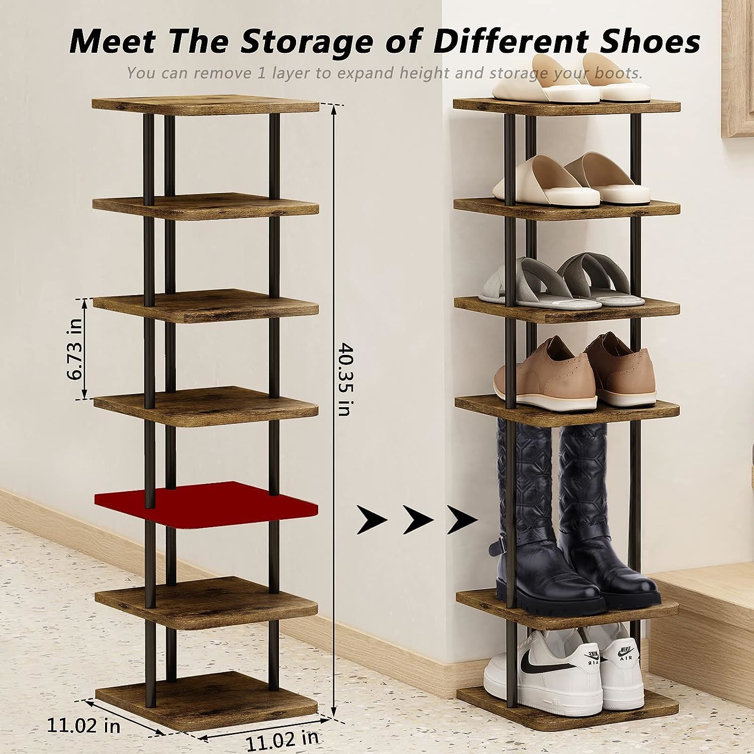 LUCKNOCK 8 Tiers Vertical Shoe Rack, Narrow Organizer, Stylish Wooden Shoe  Storage Stand, Space Saving Shelf Tower, Free Standing for Entryway