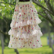 Floral Tiered Tulle Skirt Outfit Summer Holiday Long Tulle Skirt Plus Size image 9