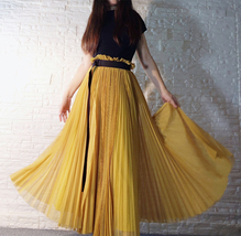Black Pleated Tulle Midi Skirt Side Slit Black Midi Tulle Skirt by Dressromantic image 11