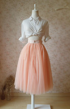 Peach Bachelorette Tulle Midi Skirt Pockets A Line Plus Size Party Tulle Skirt