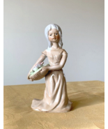 Vtg Porcelain Figurine Kneeling Girl Holding Flowers 7&quot;, Seymour Mann Style - $22.49