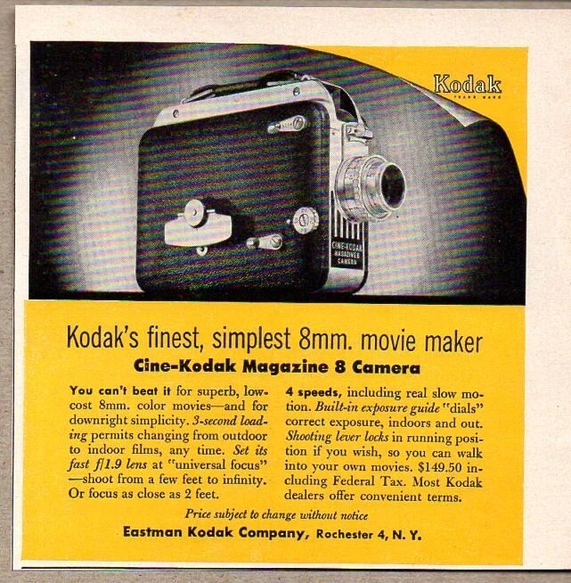 1954 Print Ad Cine-Kodak Magazine 8mm Movie Camera's Rochester,NY - $12.03