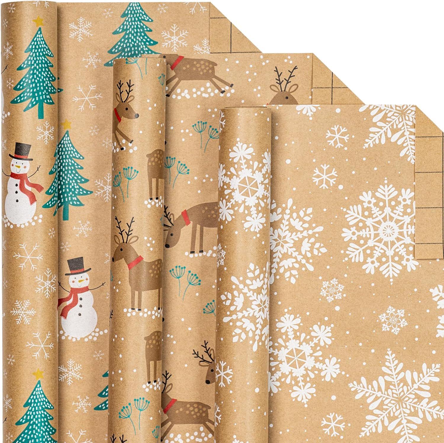 LeZakaa Reversible Christmas Wrapping Paper - Jumbo Roll - Reindeer Black &  W