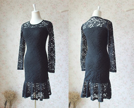 Women's Retro Floral Lace Long Sleeve Fitted Midi Cocktail Party Dress NWT