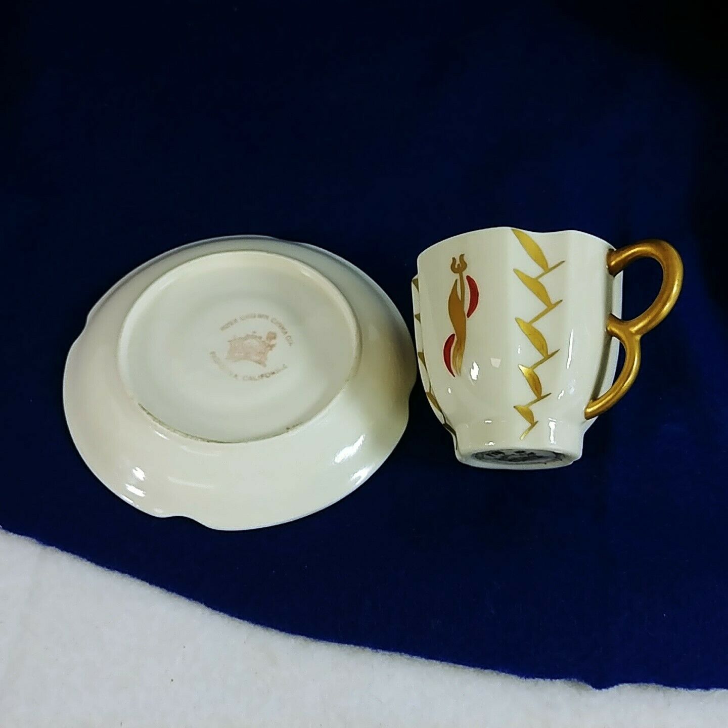 Vintage Demitasse Cup & Saucer Set of 5 Blue & Ivory Puritan Fleur