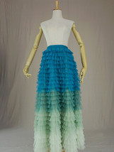 Sage Green Blue Layered Tulle Skirt High Waisted Tiered Tulle Maxi Skirt image 1