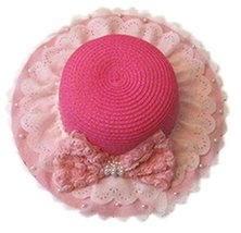 Summer Fashion Sun Hat For Kids With Bowknot Decor&Lace Rose Red