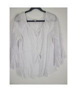 Counterparts Blouse M Womens White Sheer Long Flare Sleeve Keyhole Front... - $20.00