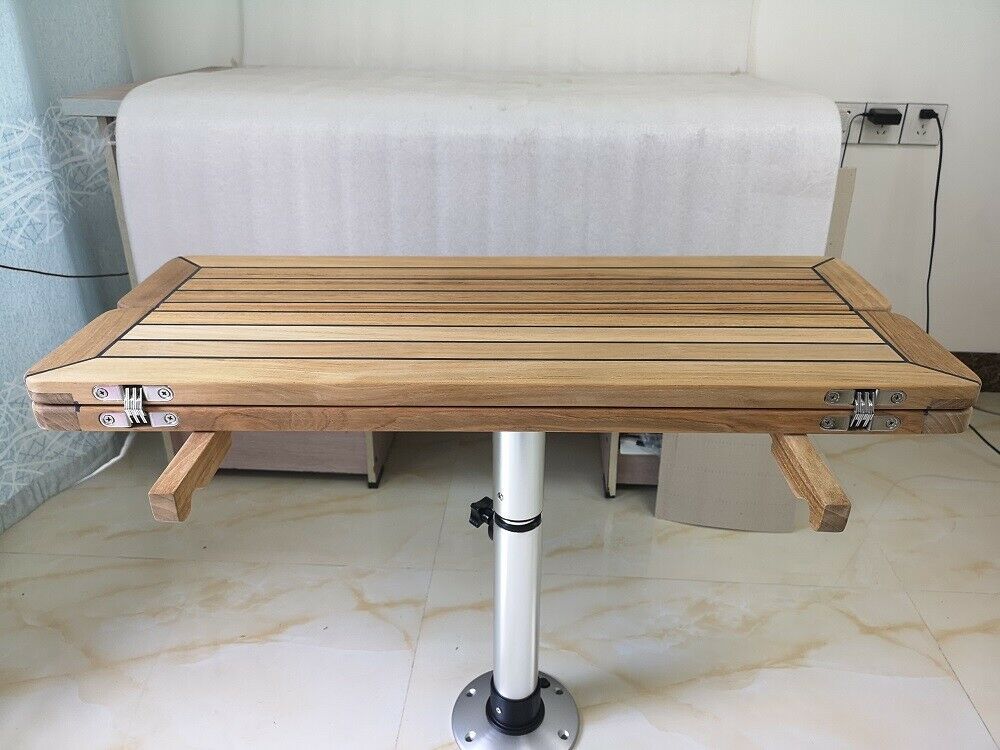 Folding Teak Table Top With Nautic Start Wing Support 3 Sizes Marine Boat RV  