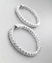 EXQUISITE 18kt White Gold Plated Outside Inside CZ Crystals 1&quot; Hoop Earr... - $36.99