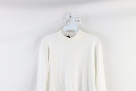Vintage 90s Lands End Mens Large Blank Mock Neck Long Sleeve T-Shirt White USA - $39.55