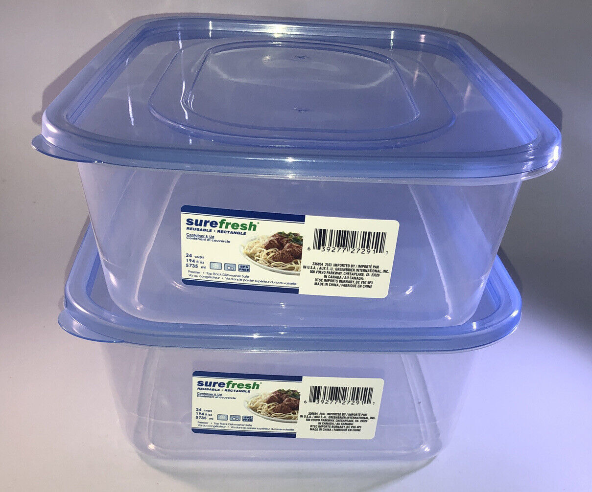 2ea 1.38Cup Sure Fresh Dry/Cold/Freezer Food Storage Containers W Clip-Lock  Lids
