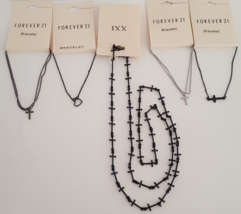 Fashion Jewlery Lot of 5: Chain (3 w/Cross,1 w/Heart) &1 Black Multi Cross Goth - $10.95