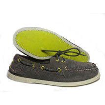 SPERRY Men Size 9 A/O 2-Eye Perforated Grey/Yellow Boat Shoes Loafer - $84.39