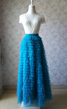 TIERED Long Bridesmaid Tulle Skirt Blue Puffy Maxi Plus Size Tiered Tulle Skirt 