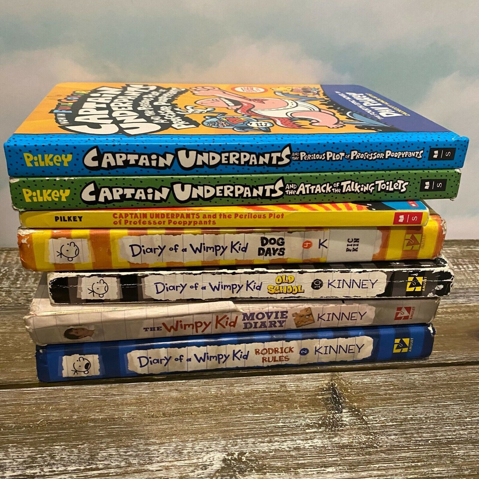 9x Book Lot Diary Of A Wimpy Kid & Captain Underpants by Jeff Kinney ...