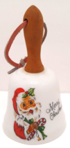 Enesco Merry Christmas Porcelain Bell With Santa Claus Wood Handle Vintage - $11.99