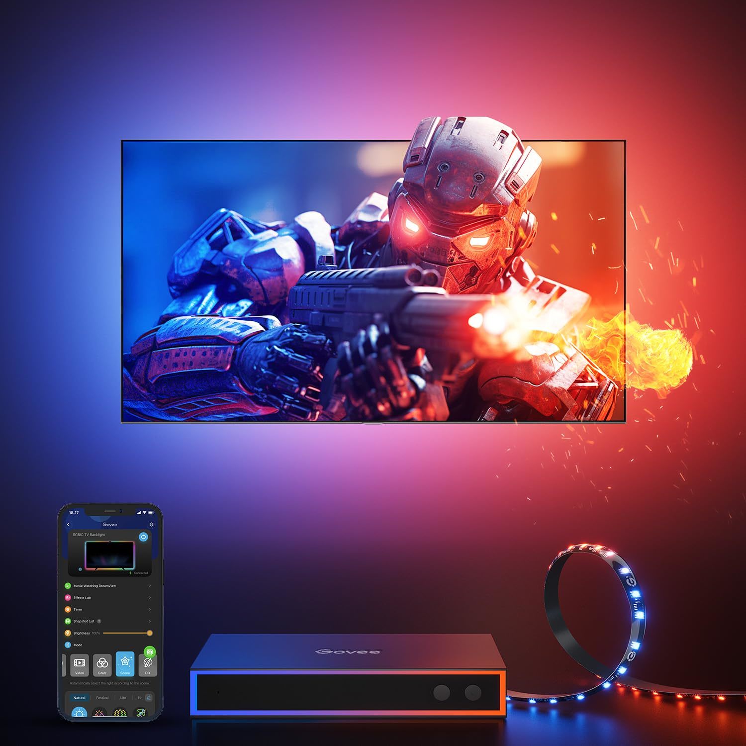 Ai Gaming Sync Box Kit, Hdmi2.0 Support 4K Gaming Box, 16.4Ft Rgbic Tv