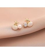 Vintage Autumn And Winter Starfish Shell Pearl Earrings Simple Personali... - $19.90