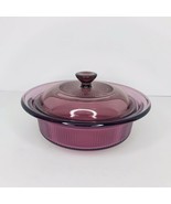 Vintage Pyrex Vision Cranberry - 24 Oz - 8” Ribbed Casserole Dish W/ Lid... - $29.65