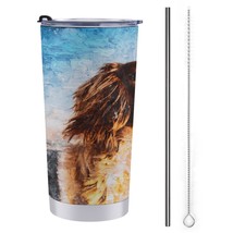 Mondxflaur Watercolor Dog Steel Thermal Mug Thermos with Straw for Coffee - $20.98