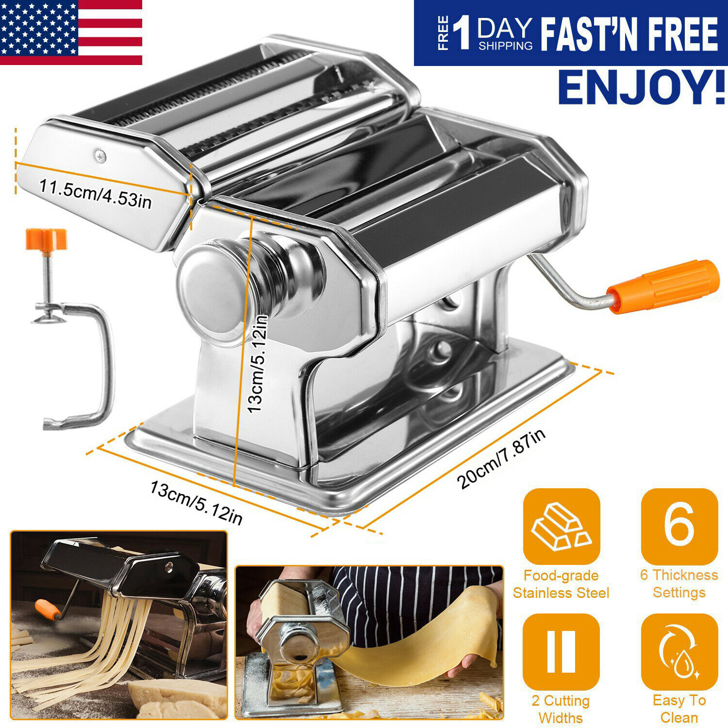 Stainless Steel Fresh Pasta Maker Roller Machine for Fettuccine Spaghetti  Noodle