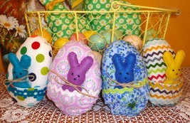 Easter Basket Stuffer Decor Peep Inspired Rabbits in Fabric Eggs Sold Se... - $15.00