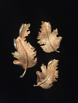 Vintage Hope Chest gold leaf brooch and clip on earrings set