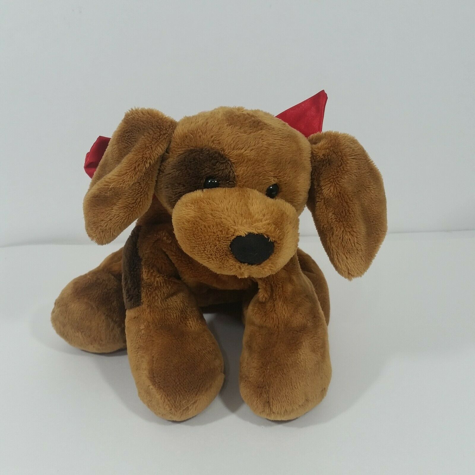 Gund Loves Treynor 12 inch Plush Stuffed Animal Brown Puppy Dog Red Bow ...