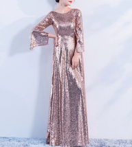 Long Sleeve Rose-Gold Maxi Sequin Dress Women Maxi Sequin Evening Gown Plus Size image 7