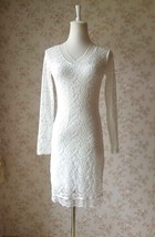 Ivory White Long Sleeve Lace Dress Sweet Heart Lace Formal MIDI Dress Plus
