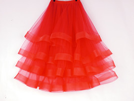 Red Layered Midi Tulle Skirt Women High Waist Layered Red Party Skirt Plus Size