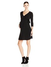 Melody Maternity Women&#39;s Maternity 3/4 Sleeve V Neck Faux Wrap Dress, Bl... - $55.79