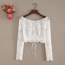Lace Tops Long Sleeves Off-Shoulder Lace Crop Top White Bridesmaids Shirt Plus image 1