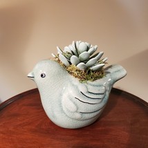 Bird Planter with Faux Succulent, Seafoam Green Pot with Artificial Fake... - $24.99