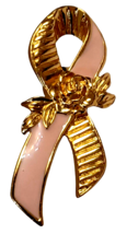 Vintage Avon Breast Cancer Pink Ribbon Brooch Pin Awareness Gold Tone - $3.51