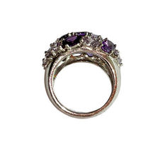 Clear Purple Crystal Women Silver Tone Cocktail Statement Ring Sz 7 ATI BR image 5
