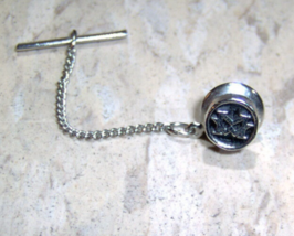 MW Vintage Tie Tack Pin silver color 1/4&quot; diameter rOund w/ Chain 1970s - $42.68