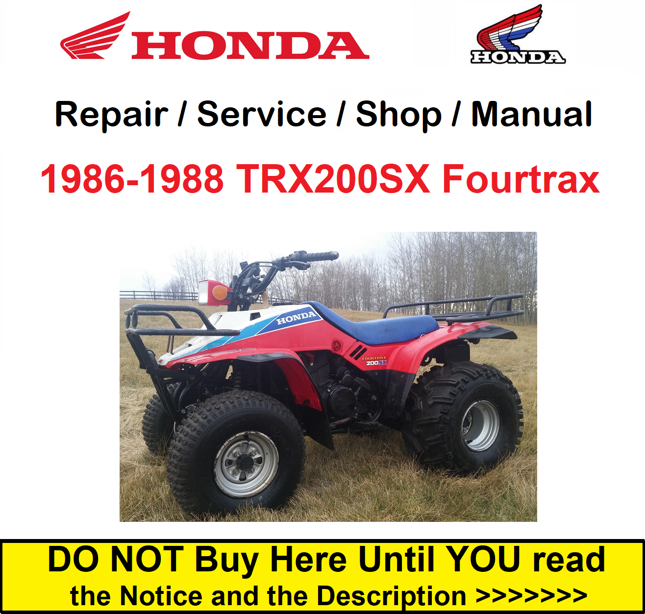 Honda ATV TRX200SX Fourtrax 1986-1988 Repair Service Shop PDF Manual