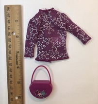 Genuine Barbie Purple & Silver Star Top / Shirt w/ Purse Handbag Accessory - $12.00