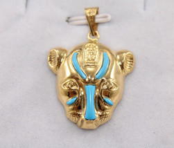 Sekhmet Pendant Turquoise Egyptian Jewlery Gold 18K Pharaonic Lord of War 3.8 Gr - $463.90