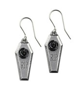 Alchemy Gothic RIP Black Resin Rose Earrings Coffin Casket English Pewte... - $25.45