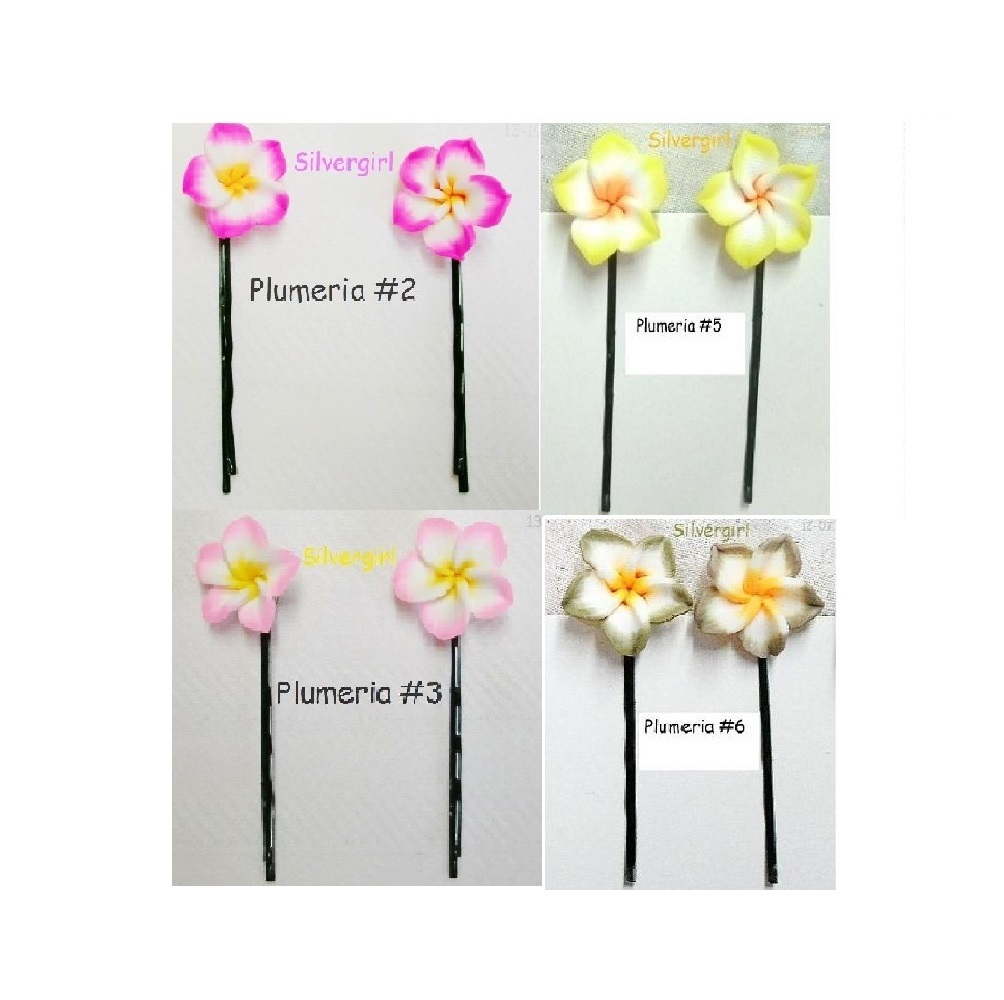 Primary image for Pretty Polymer Clay Plumeria Flower Bobby Pins Little Girls Moms 