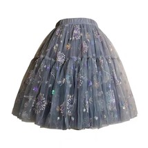 Women Gray Puffy Midi Skirt Plus Size A-line Midi Tulle Skirt Ballerina Skirt image 8