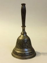 Brass Dinner School Bell Vintage India 165 NF Engraved Ornate Floral Vine  - $30.00