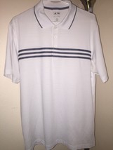 MEN&#39;S ADIDAS GOLF PUREMOTION CLIMACOOL 3-STRIPES POLO SIZE MED - WHITE/LEAD - $27.71