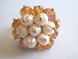 Freshwater Pearl Ring with Crystal Beads Adjustable Size - $12.98
