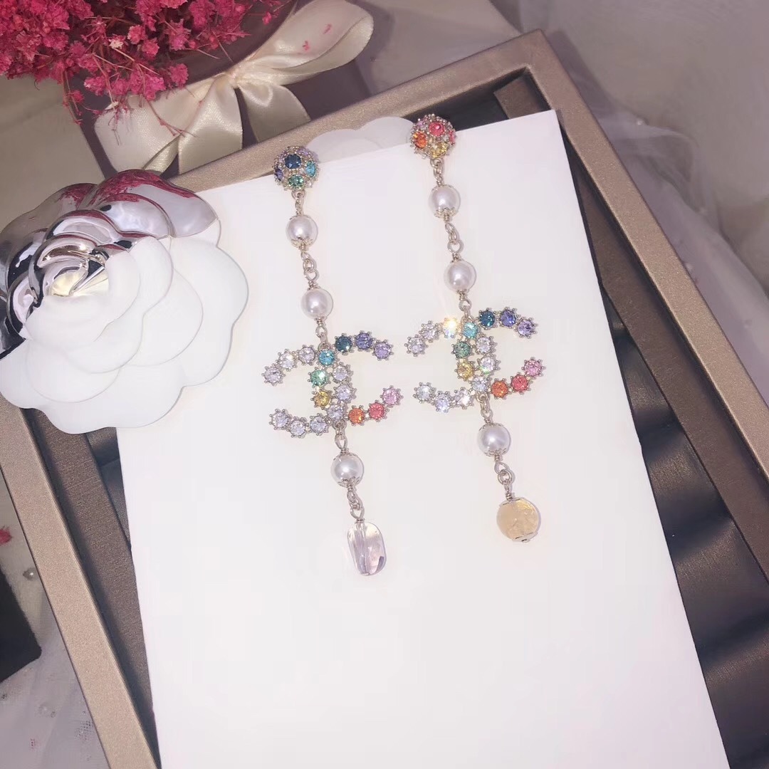 CHANEL CC Crystal Drop Earrings Gold-Tone Pierced Jewelry 22C 2022