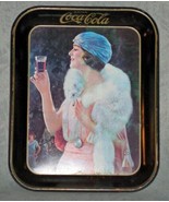 Coca-Cola Flapper Girl With Mink Litho Black Metal Tray 1973 10x13 Good ... - $14.85
