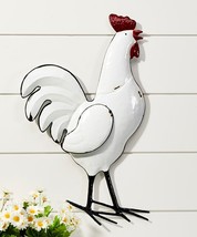 Rooster Wall Plaque 25" High Metal White with Red Details Rustic Farmhouse